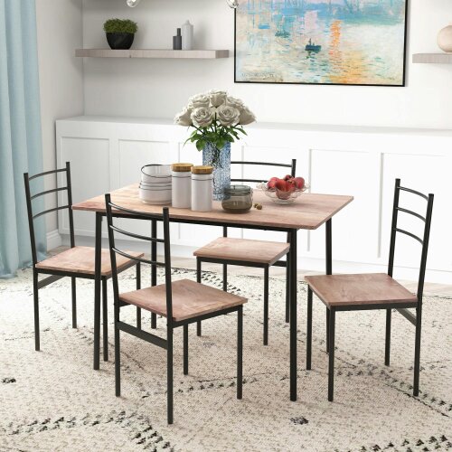 Wyld Haus Kaloro Metal And Wooden Black 5 Piece Space Saving Dining Table And Chair Set