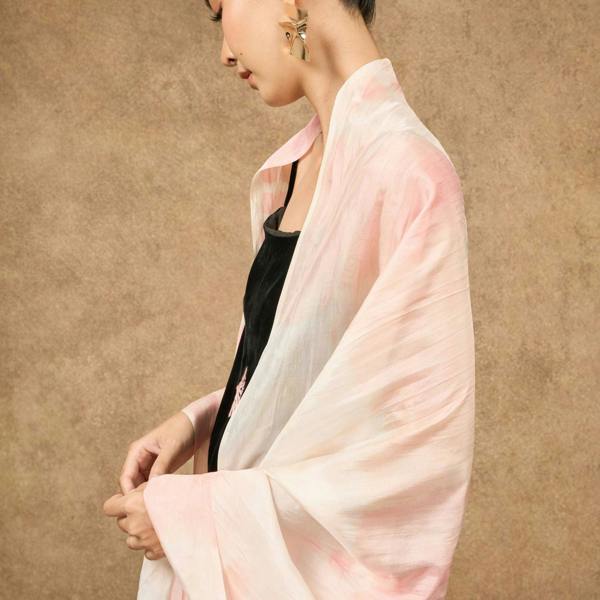 Peach Shibori Silk Scarf – Hand-Dyed Mulberry Silk, Beach & Resort Wrap
