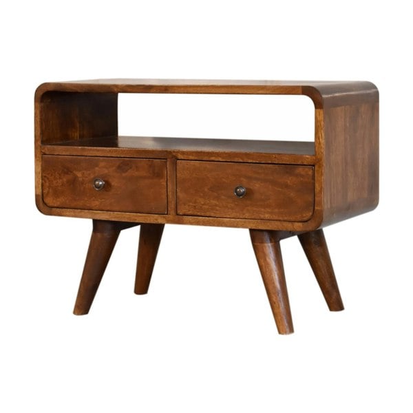 Artisan Furniture Solid Wood Mini Chestnut Curved Media Unit with 2 Drawers