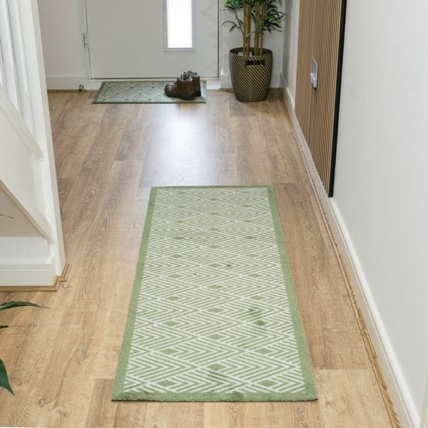 JVL Mega Mat Machine Washable Entrance Runner and Doormat Set, Green Geo