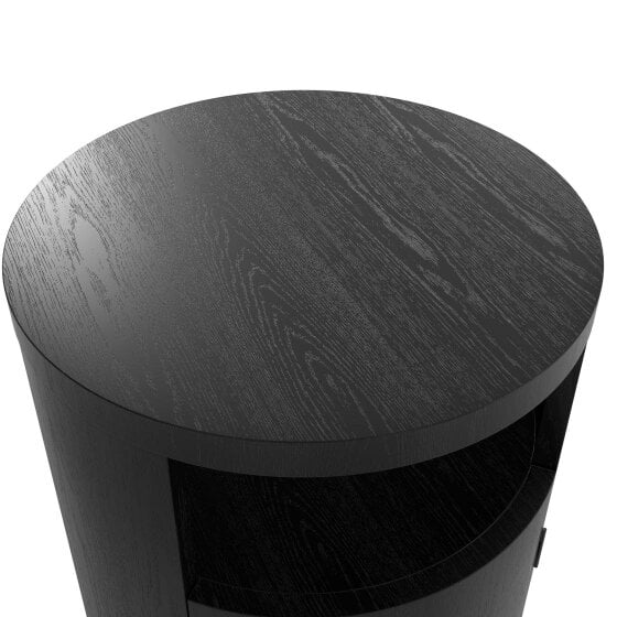 Wyld Haus Yori Round Black Bedside Cabinet 1 Door Open Shelf