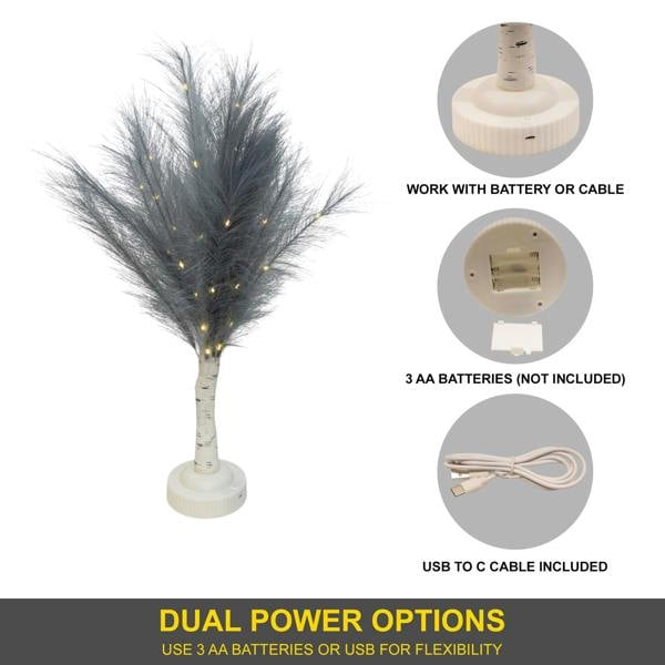 70cm Grey Feather Tree Table Lamp with Warm White LEDs, Battery-Operated Decorative Light image 3
