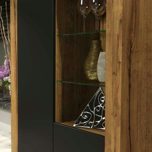 Mex Furniture Sideboard Cabinet Storage Display Unit Oak Black Matt Cupboard Modern 140