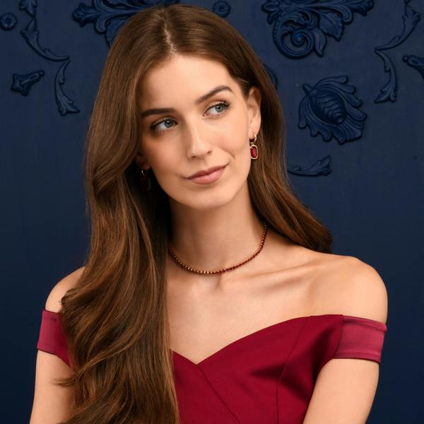 Zavana Red Rectangle Crystal Dangle Earrings on Small Hoops