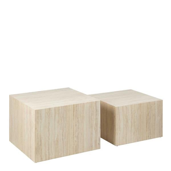 Wyld Haus Set of 2 Munkebo Light Travertine Marble Square Coffee Tables Light