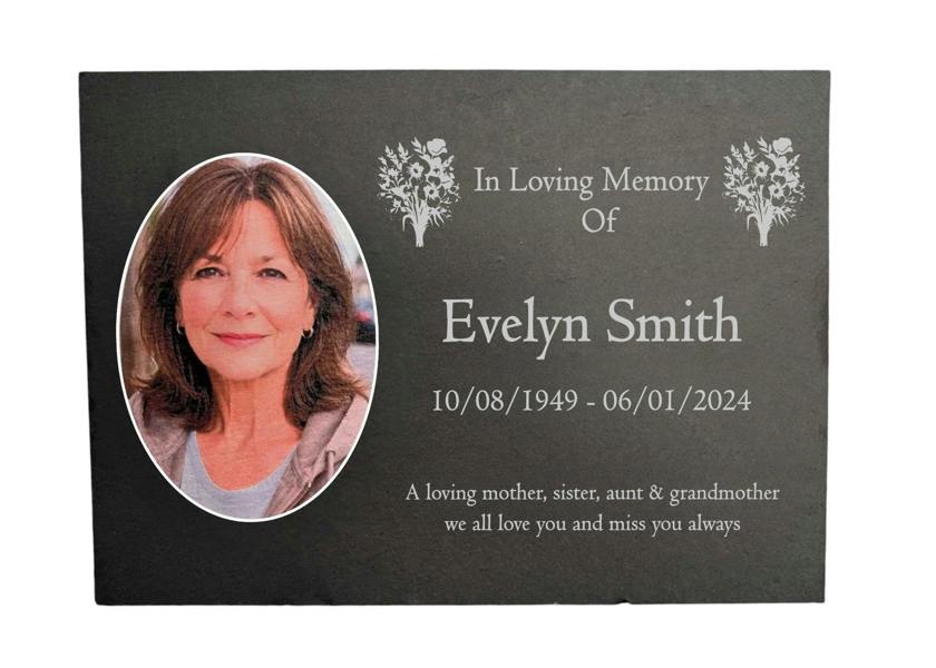 Memorials Direct Photo Slate Memorial Plaque, Mixed Flowers, Add a Portrait & Personalised Text | 35×25cm (14×10”)