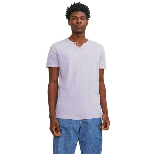 Jack And Jones Mens Split Neck Short-Sleeved T-Shirt - Purple Rose - 
