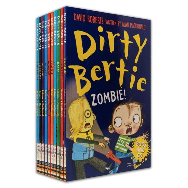 Dirty Bertie 10 Book Box Set with CDs by David Roberts (Zombie!, Pirate!, Rats!, Fame! & More)