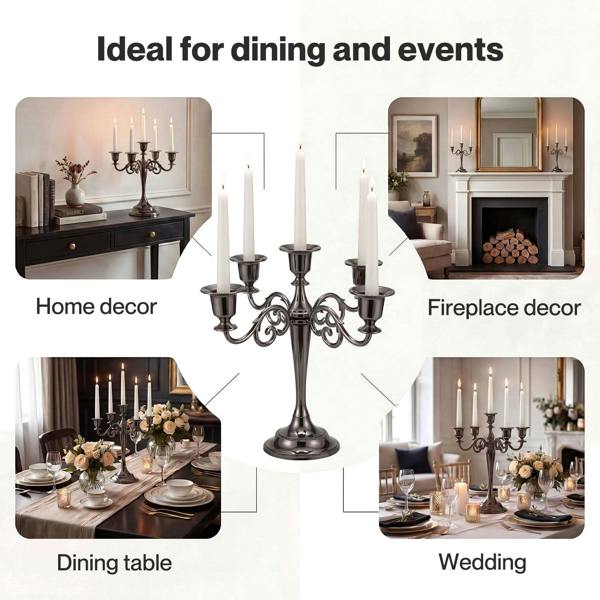 Levede Candle Holder 5 Arm Metal Candelabra Black Candlestick Stand Centerpiece