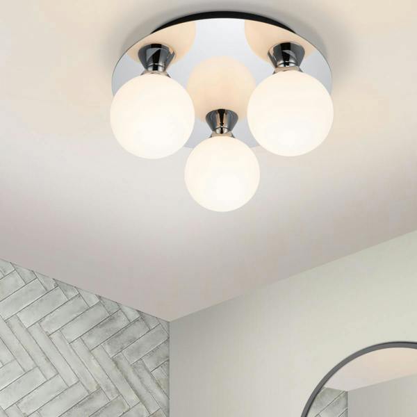 COSYLYTE Bowen Bathroom 3 Light Opal Glass Ceiling Light - Chrome