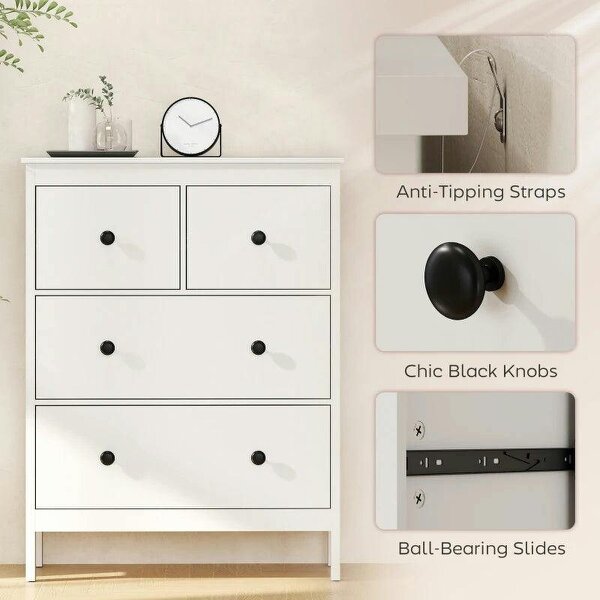 Modern Chest of Drawers, 4 Drawer Dresser Clothes Storage Organiser for Living Room, Hallway, Entryway, White