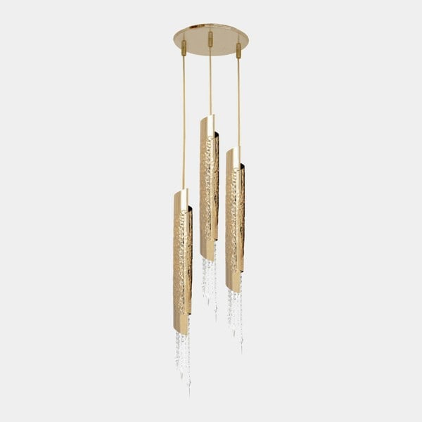 Castro Lighting Penthouse Asfour Crystal Hammered Brass Suspension Light