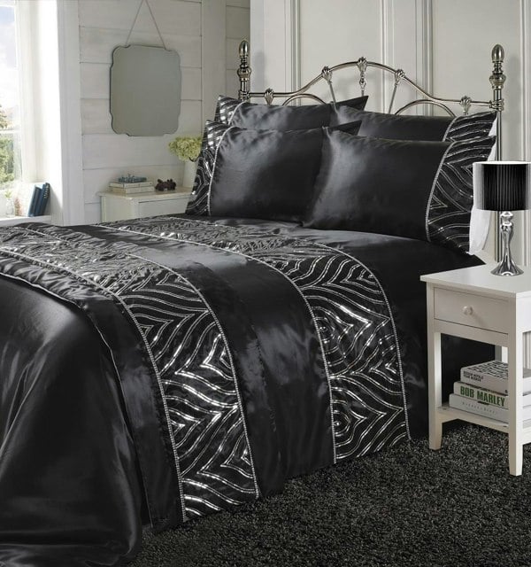 HomeSpace Direct Shimmer Duvet Cover Set Sequin Embellished Bedding Black