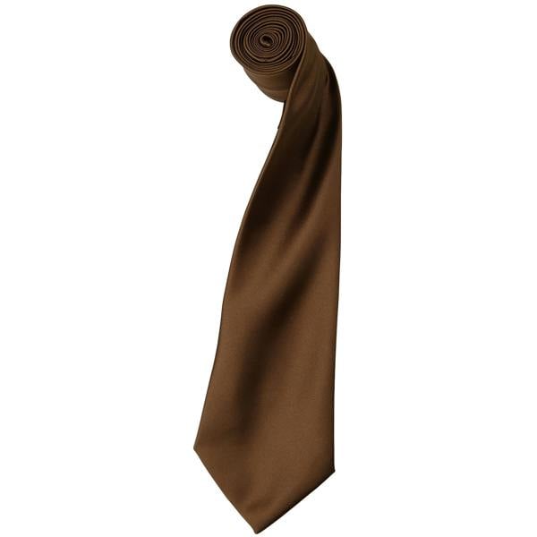 Premier Mens Plain Satin Tie (Narrow Blade) (Pack of 2) - Brown