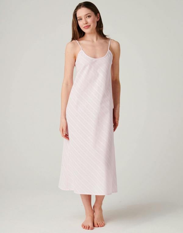 British Boxers Women's Cotton Strappy Nightdress – Shell Pink Satin Stripe