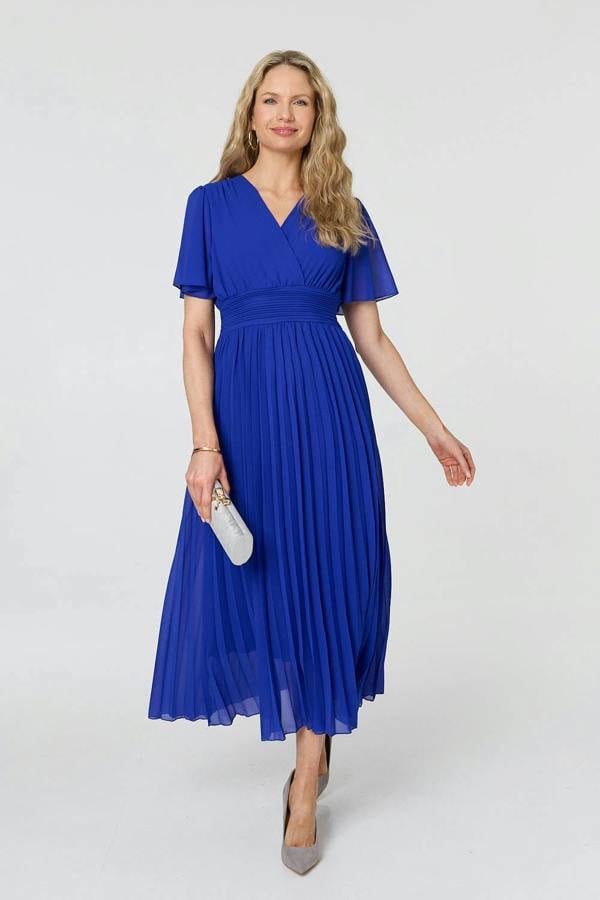 Blue | Pleated Semi Sheer Layered Maxi Dress