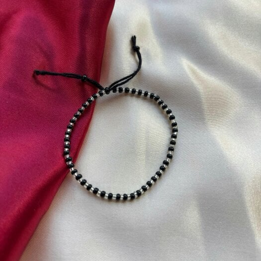The Colourful Aura Adjustable Silver Black Beads Bracelet For Newborns and Adults