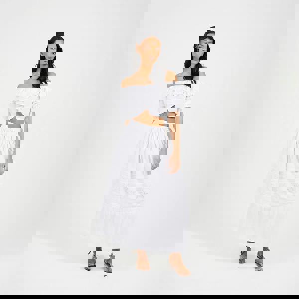 Brave Soul White Tiered Maxi Skirt With Embroidery - White Image 3