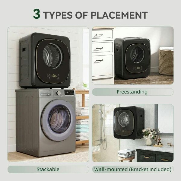 4kg Vented Tumble Dryer with 5 Drying Mode, 800W Compact Freestanding Front Tumble Dryer, Black