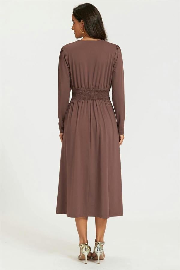 FS Collection Jersey Long Sleeve Midi Dress In Brown