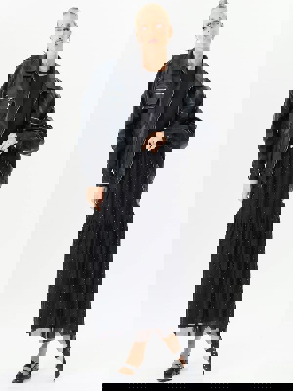 Gini London Black Diamante Mesh Maxi Skirt