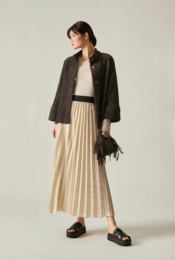 James Lakeland Beige Pleated Maxi Skirt