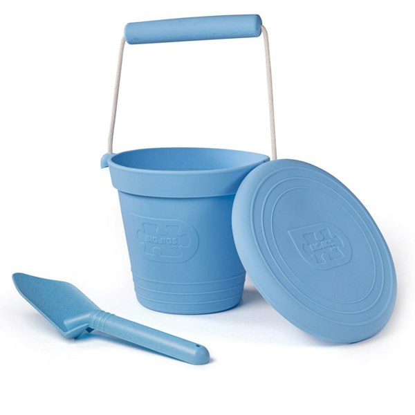 Bigjigs Toys 33PB Powder Blue Silicone Bucket, Flyer and Spade Set