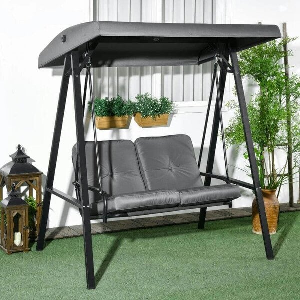Two-Seater Garden Swing Bench, with Adjustable Canopy - Dark Grey