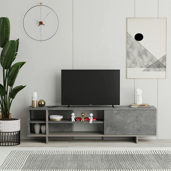 Decortie Modern Stockton TV Unit up to 65 Inch TVs 4-open Shelf Flip-Door Storage TV Cabinet 35.6x160cm Living Room