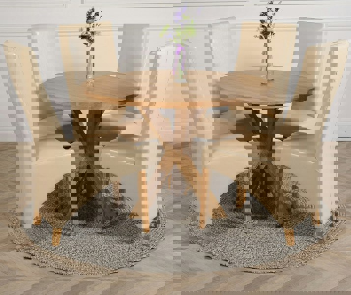 That's Furniture Oregon Round Oak Dining Table with Lola Leather Chairs