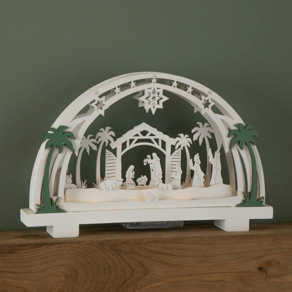 Samuel Alexander 20cm Battery Operated Warm White LED Wooden Arch Nativity Scene Christmas Decoration