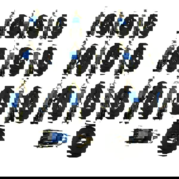 Tie Down Ratchet Straps 0.8T 8M x 25MM - Pack of 1-10 (Black Cargo Lashing Load J Hook)