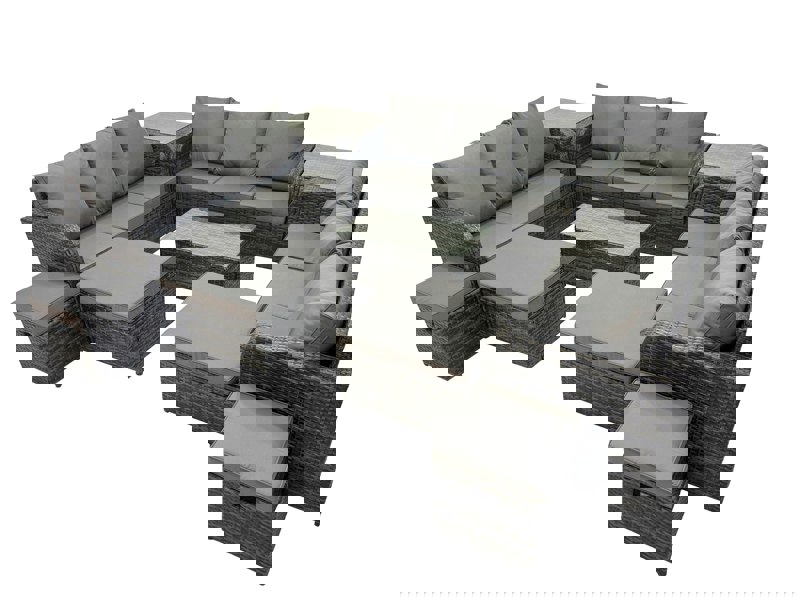 Fimous Outdoor 3 Seater Sofa Coffee Table Set Garden Rattan Furniture Set 13 Seater with 2 Side Tables 4 Stools Dark Grey