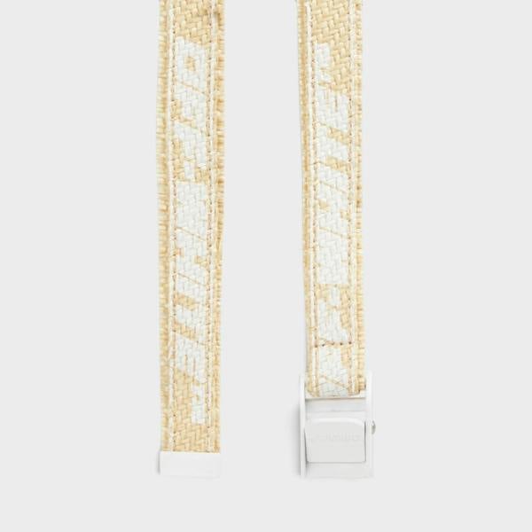Supplied Fashion beige raffia belt with white industrial-inspired print and a matching white buckle closure.