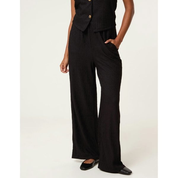 Blue Vanilla Crinkle Elasticated Waist Wide Leg Trousers