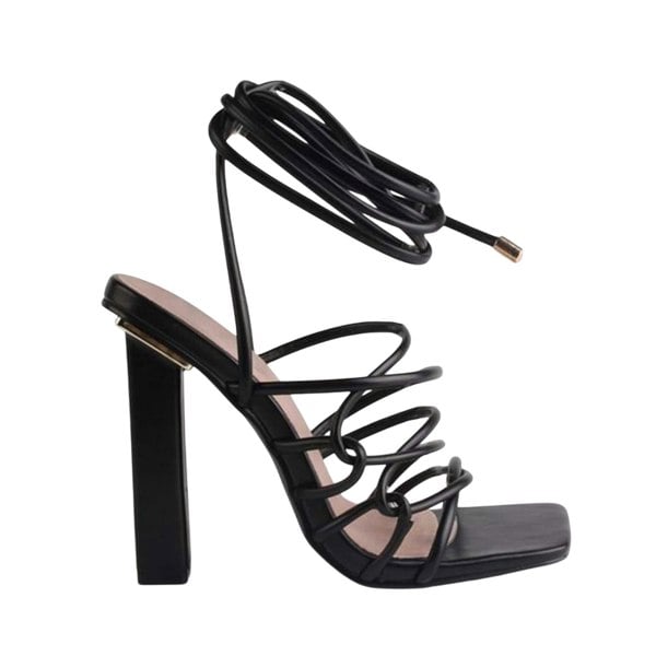 No Doubt Women's Strappy Leather High Heels - Black