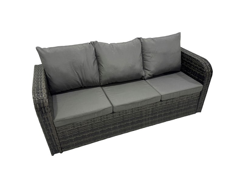 Fimous Rattan Garden Outdoor Furniture Set 3 Seater Sofa Love Sofa Coffee Table with 2 Big Footstools Dark Grey Mixed