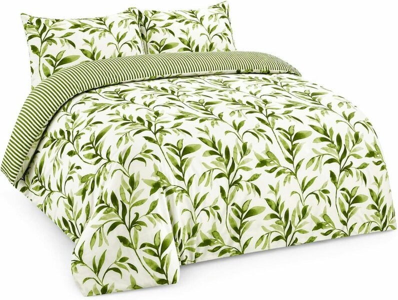 Night Zone Ellie Leaf Floral Printed Duvet Cover Set – Botanical Easy Care Bedding with Pillowcases - Green