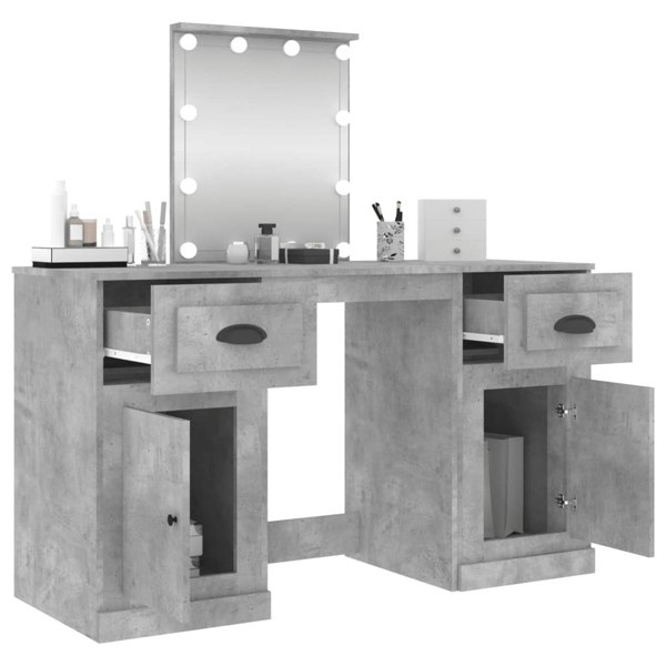 Berkfield Dressing Table with LED Concrete Grey 130x50x132.5 cm