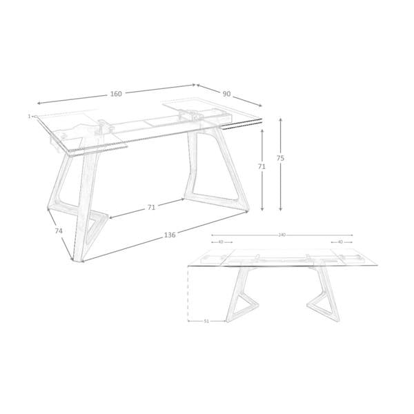 Angel Cerdá Rectangular tempered glass and walnut extending dining table 1115