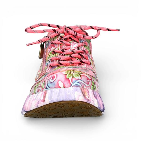 Laura Vita Nikito 62 - Women's Pink Floral Leather Platform Sneakers