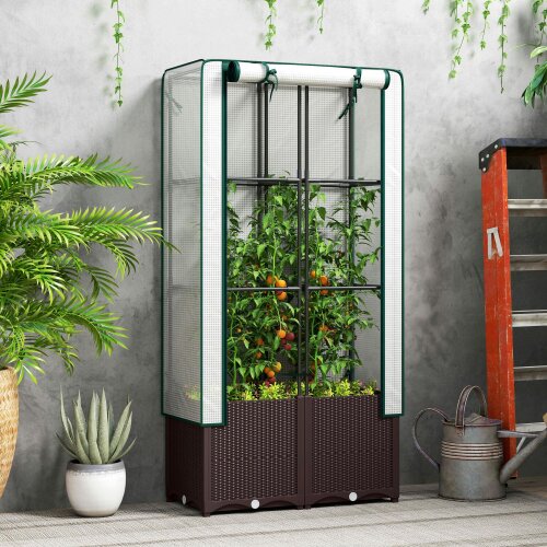 Outsunny Plastic Vegetable Planter with Trellis, 80 x 40 x 140 cm - 80W x 40D x 140H cm