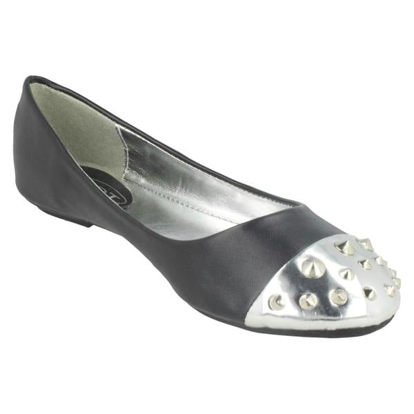 Spot On Ladies Spot On Flat Casual Ballerina Studded Metal Toecap