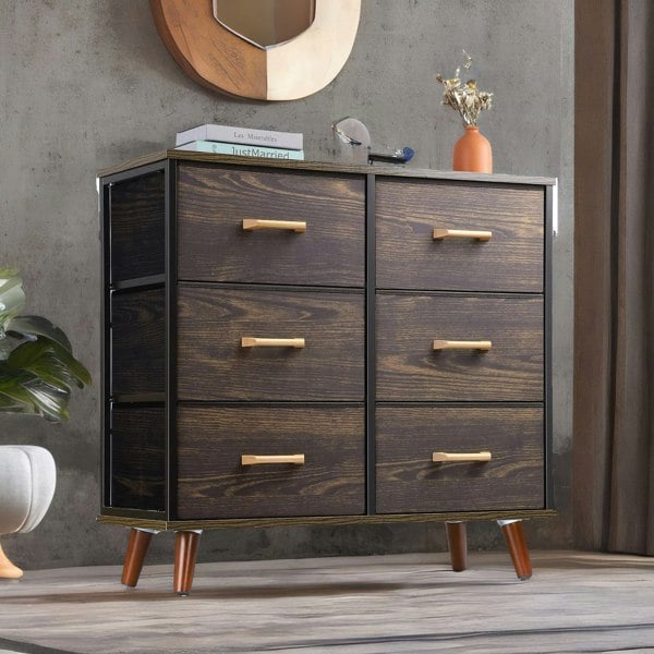 Rafaelo Mobilia 6 Drawer Bedroom Chest Walnut