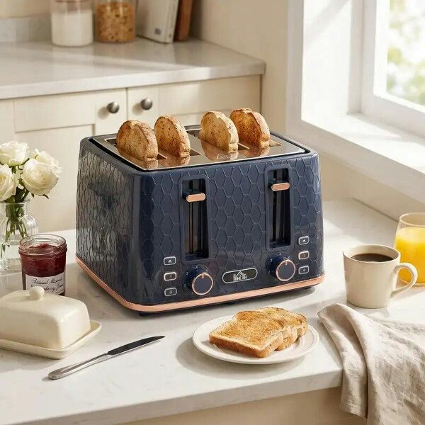 Toaster 4 slice, Toaster with 7 Browning Levels, High Lift, Reheat/Defrost/Cancel, Self-centring Function, Dark Blue - Dark Blue
