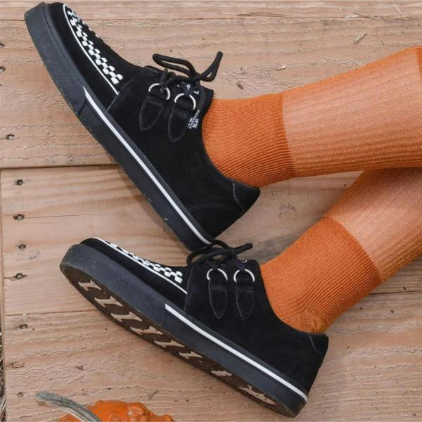 TUK Footwear TUK Pointed Creeper Sneaker Black White Suede Platform Shoes - A9182