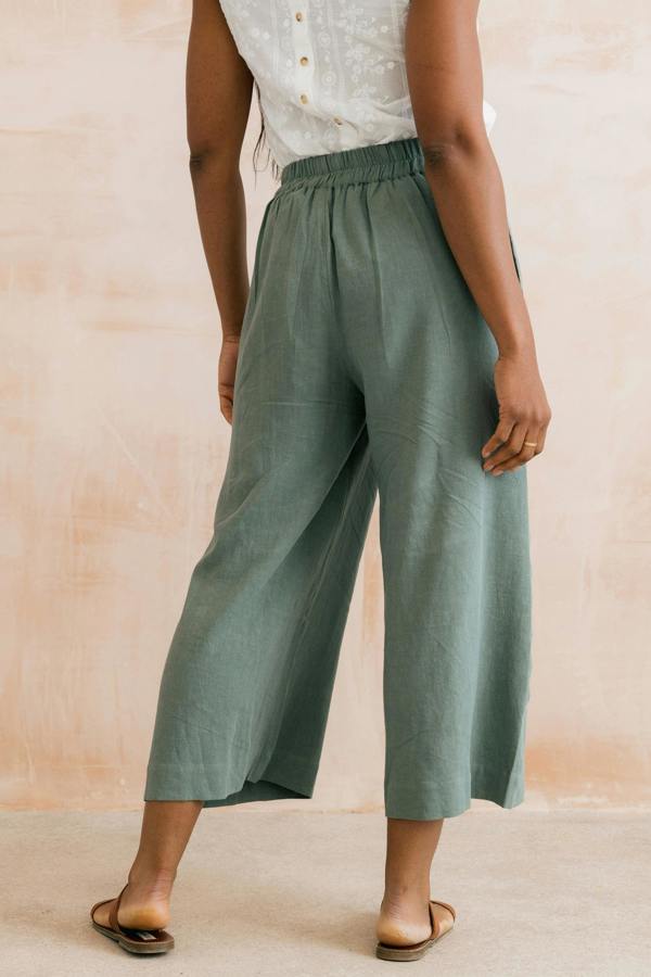 Lily & Me Summer Wide Leg Linen Blend Culottes Laurel Green