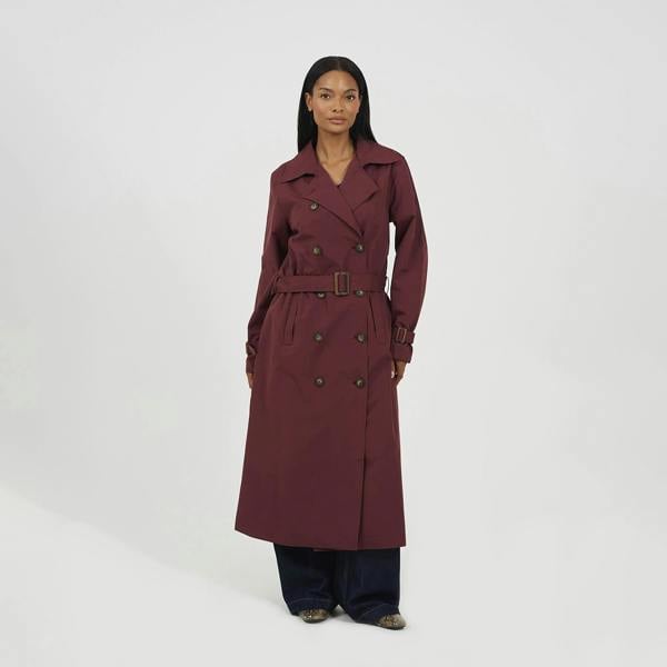 Brave Soul Burgundy Double-Breasted Longline Trench Coat  - Burgundy Image 1