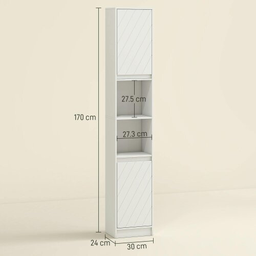 Wyld Haus Fibava Slim Freestanding Bathroom Storage Cabinet With OFauxn Compartment Adjustable Shelves White 30 x 24 x 170 cm