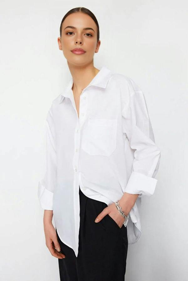 WOVCOR Single Pocket Boyfriend Cotton Woven Shirt